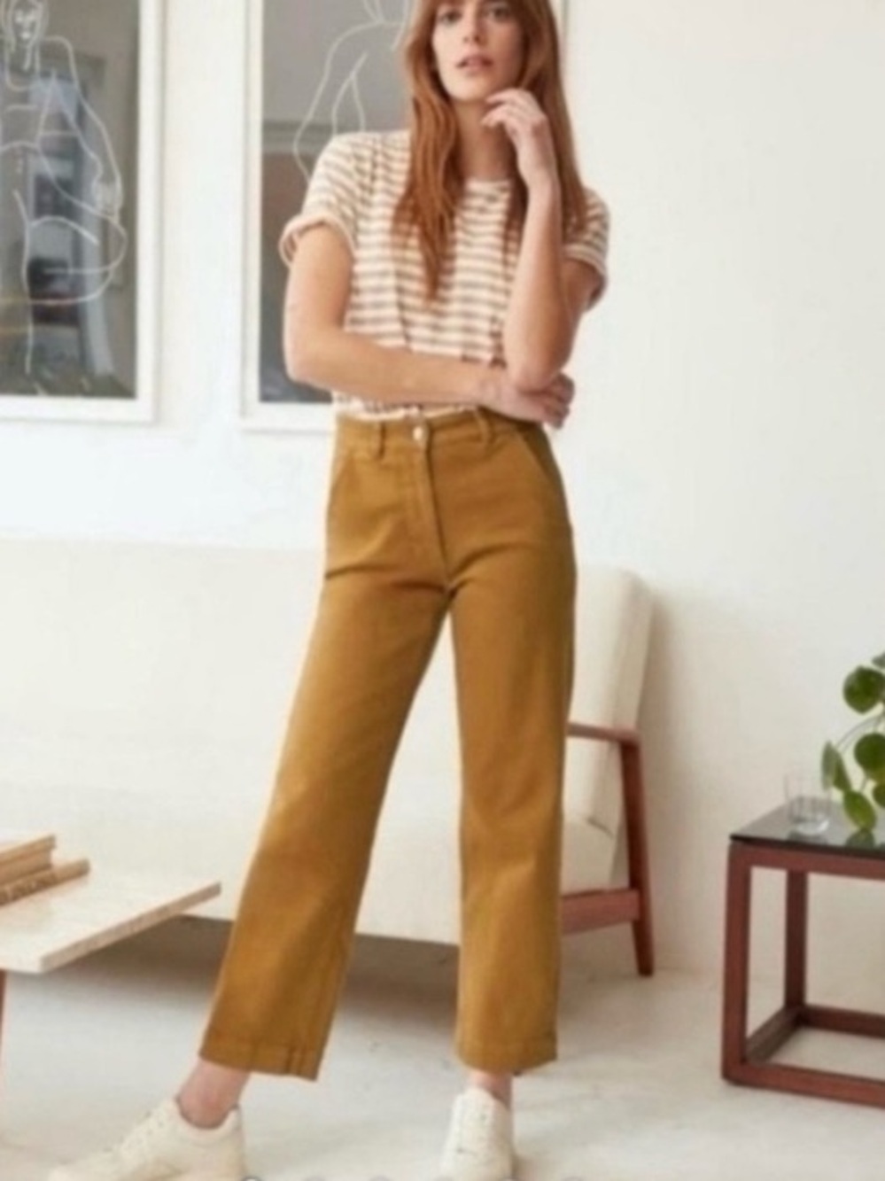 Everlane Cropped Straight Chino Pants in Mustard